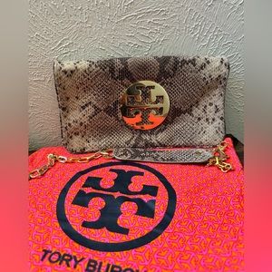LIKE NEW Tory Burch Reva Snake Embossed Shoulder Bag